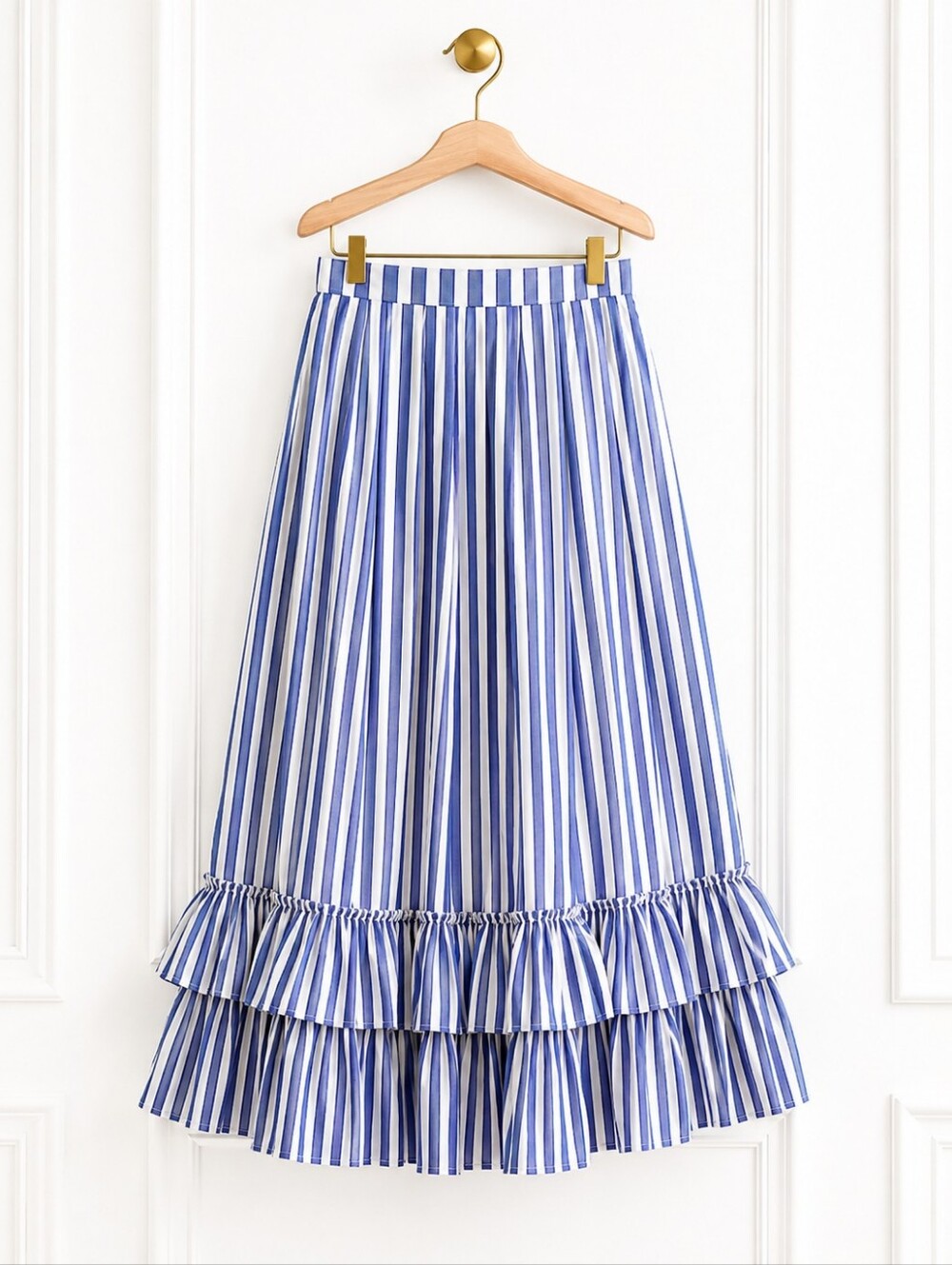Belle Paque Blue White Striped Ruffle Maxi Skirt | Size S | - Picture 6 of 11
